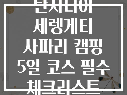 탄자니아 세렝게티 사파리 캠핑 5일 코스 필수 체크리스트